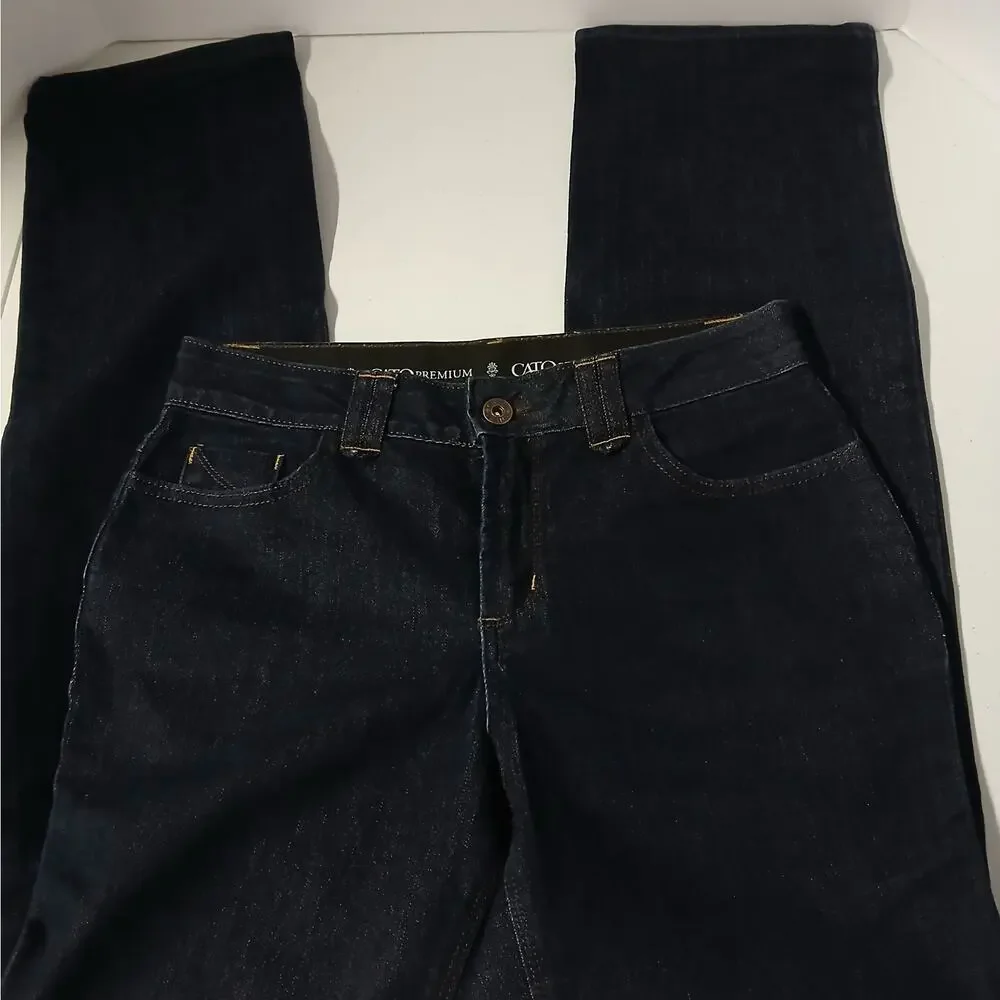 Cato Premium Women's Denim Jeans Size 6 Blue Straight Dark Wash Western Cowgirl - Picture 4 of 7